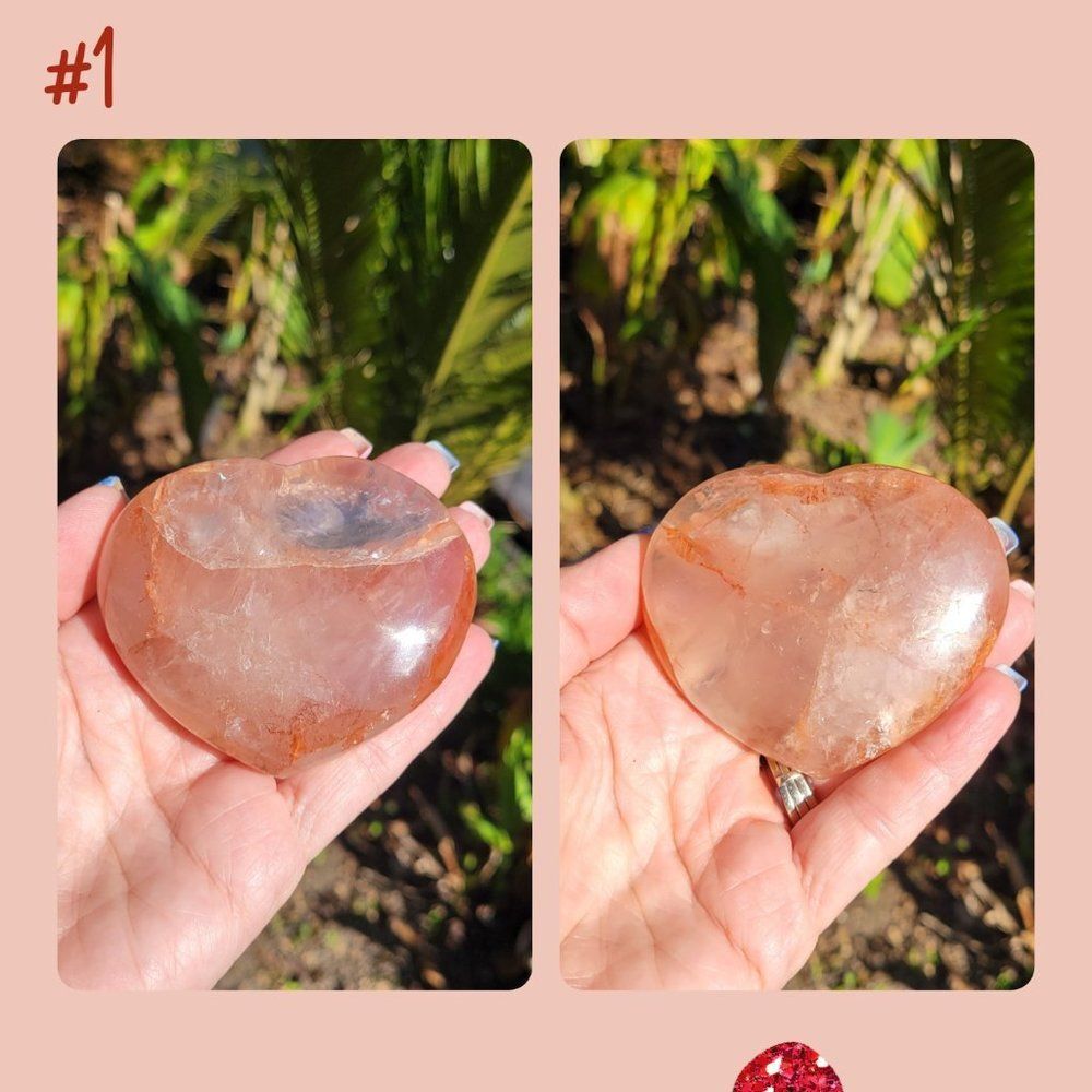 Fire Quartz Red Hematite in Quartz Crystal Hearts